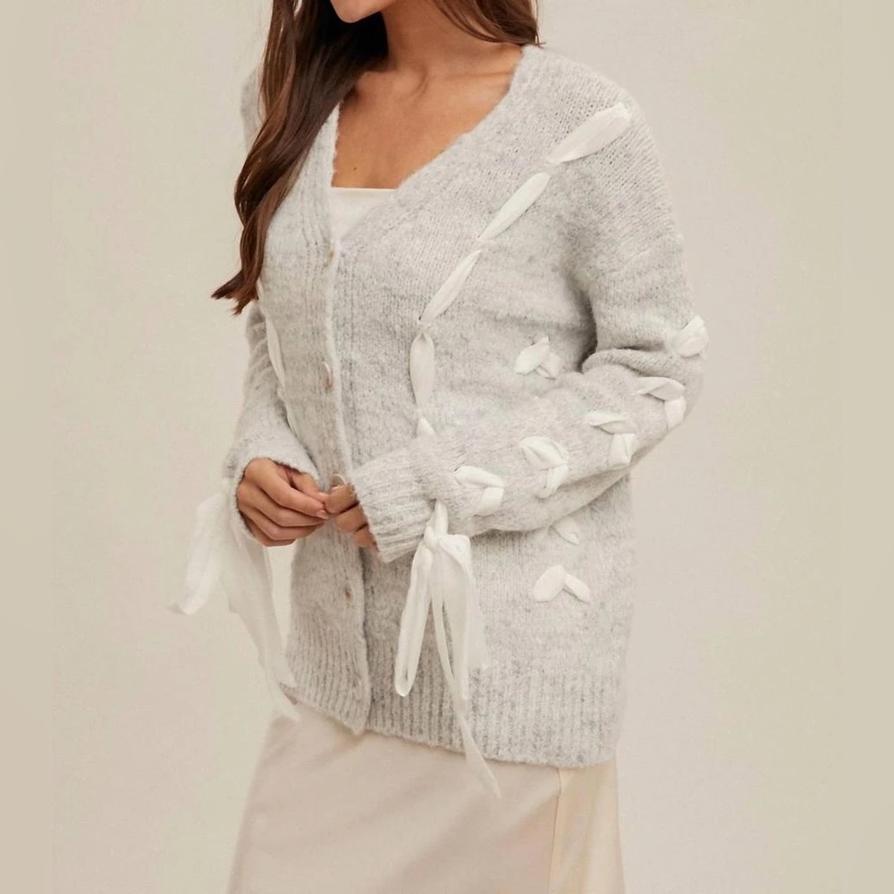 NWT Hem & Thread Button Down Cardigan with Ribbon Details